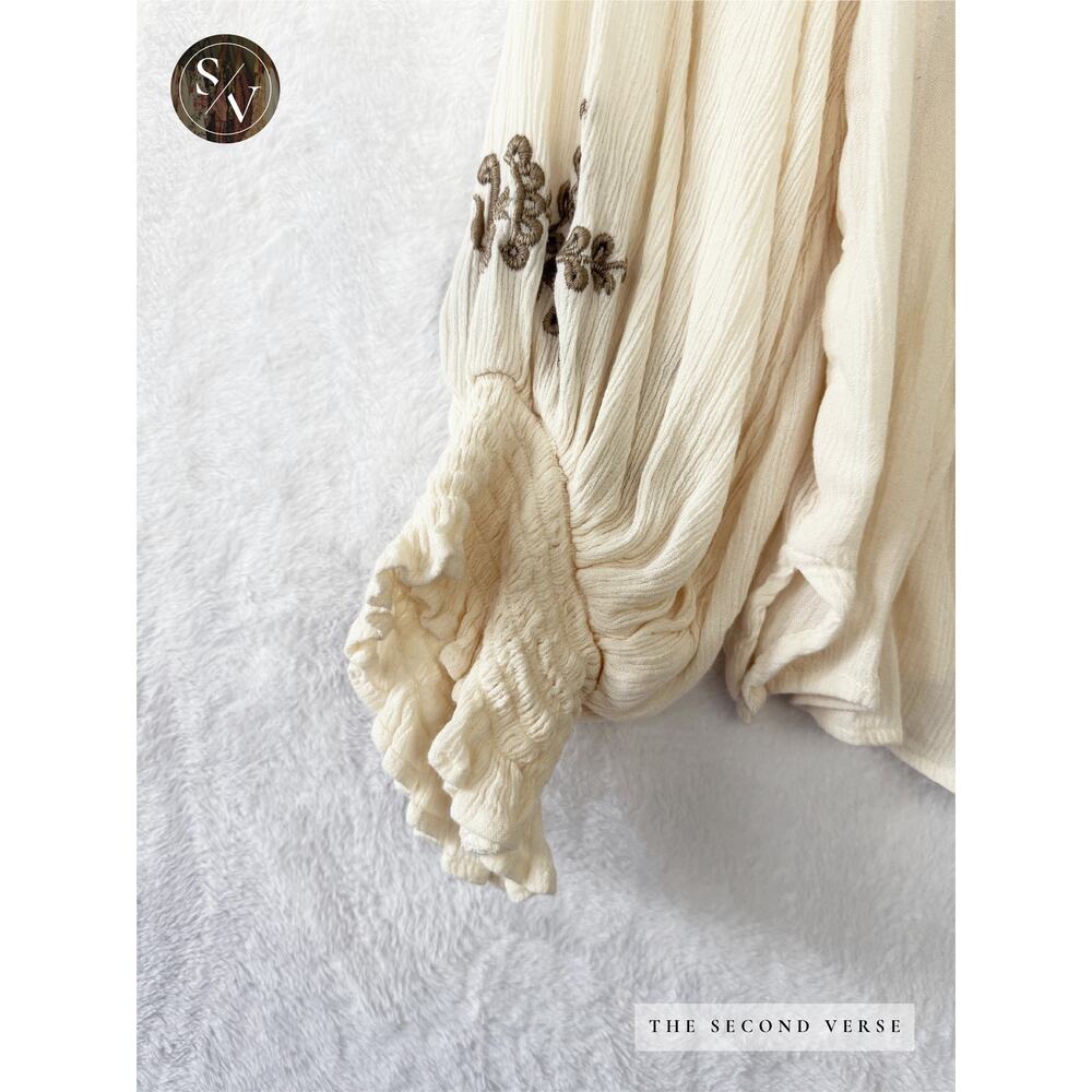 Karen Kane Long Sleeve Embroidery Crinkle Gauze Boho Top Cream Size Medium - Picture 8 of 13